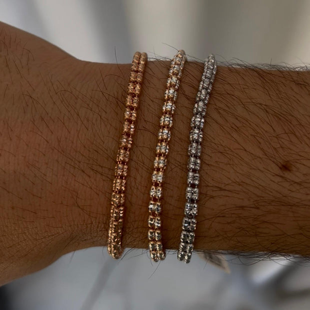 צמיד אייס איטלקי 3 שורות בחיתוך לייזר - רוז גולד משולב כסף