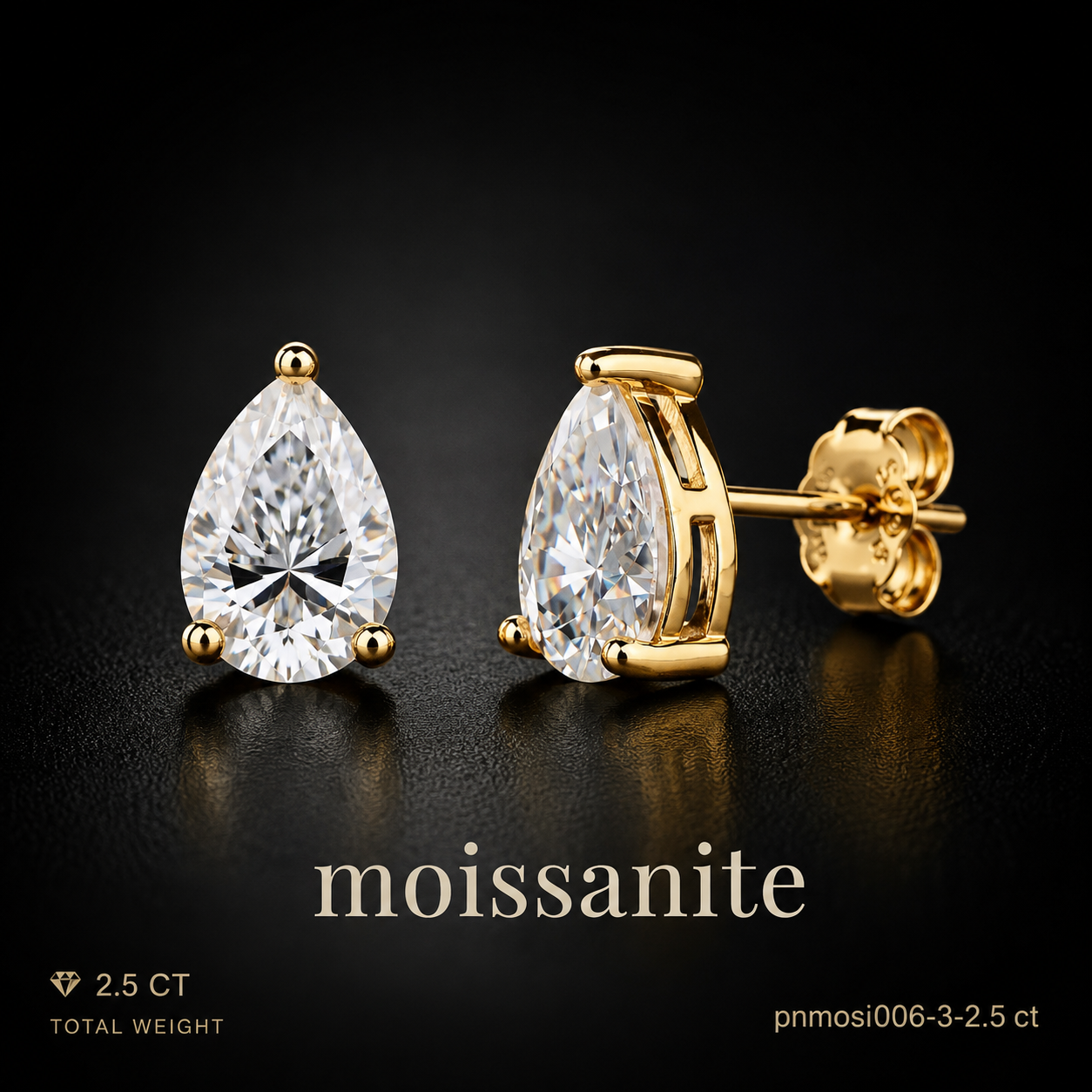 עגיל מוסונייט-Éclat Pear Gold 2.5CT