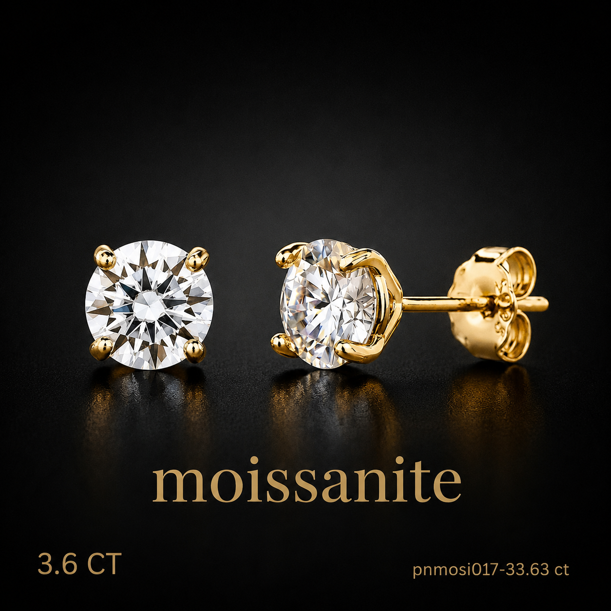 עגיל  מוסונייט Éclat Round Gold 3.6CT
